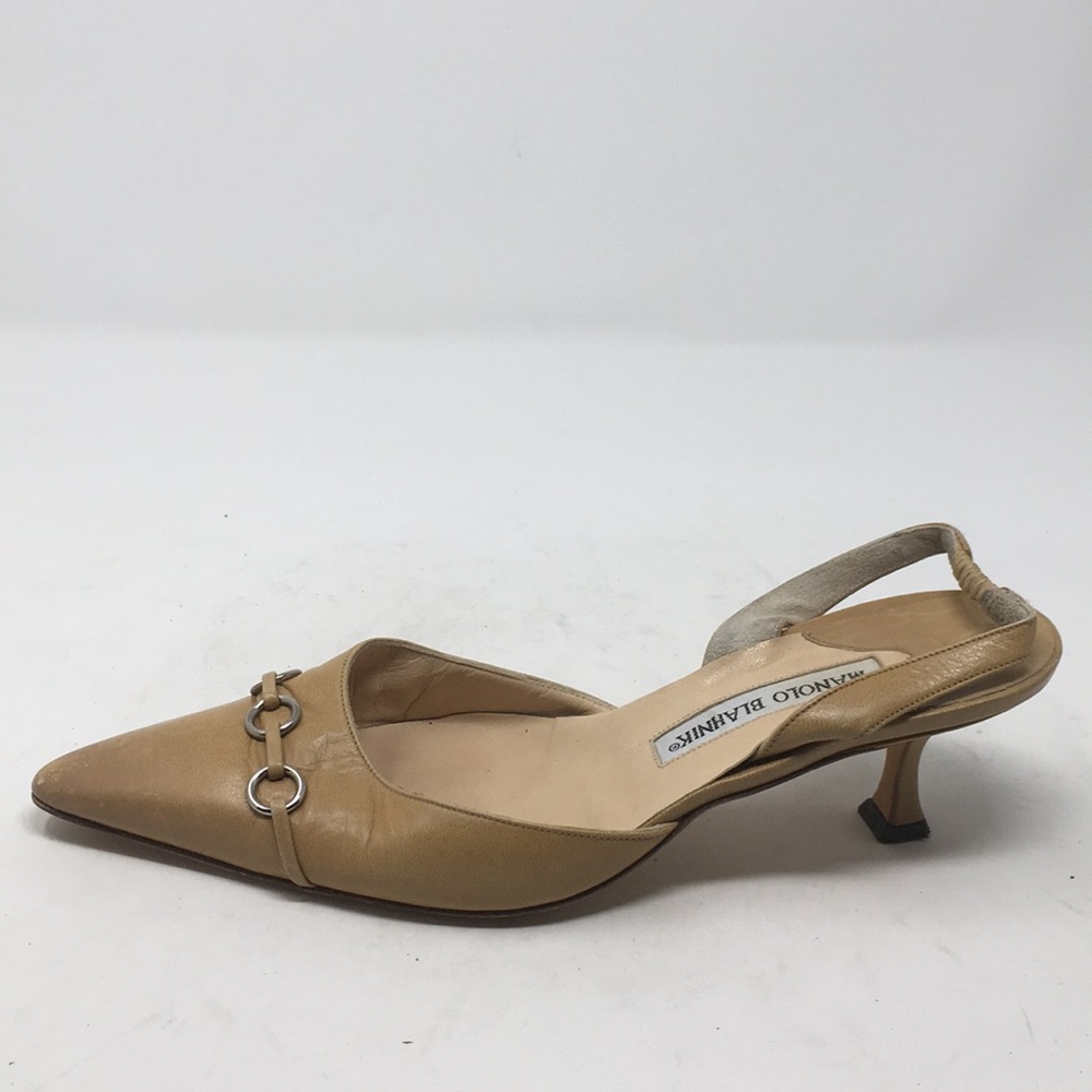 MANOLO BLAHNIK BROWN KITTEN HEELS 38